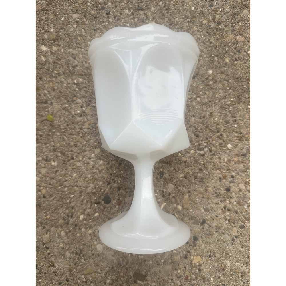 Vintage 6" Milk Glass Opaline‎ White Pedestal Paneled Vase Compote Planter